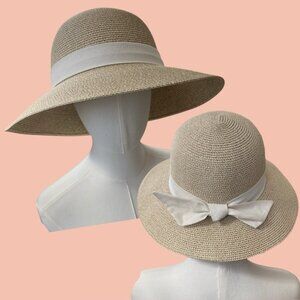 NWT Woven sunhat with ivory ribbon 3.5 inch brim size L